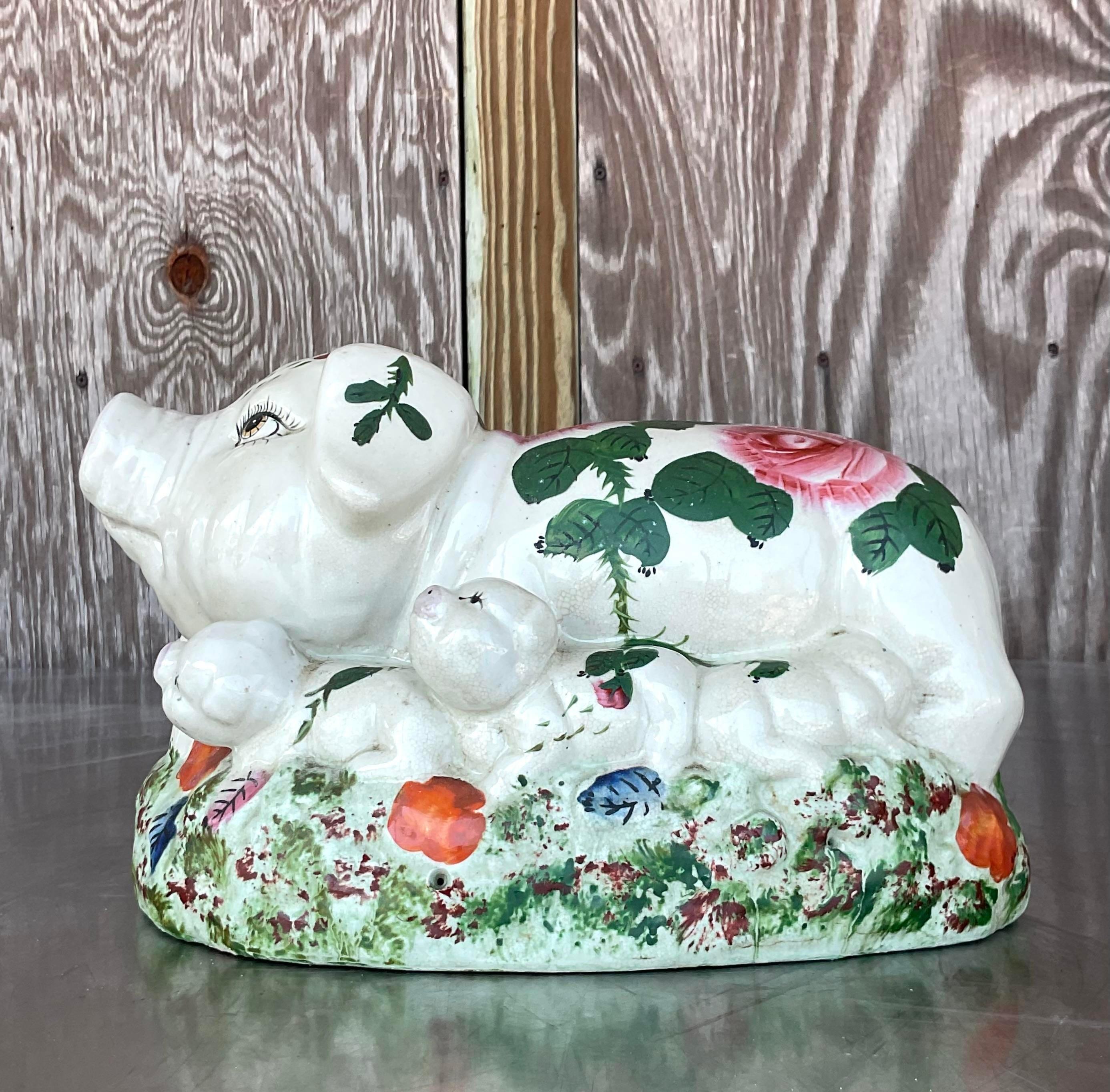 Famiglia di maiali in ceramica dipinta a mano Vintage By in vendita 4