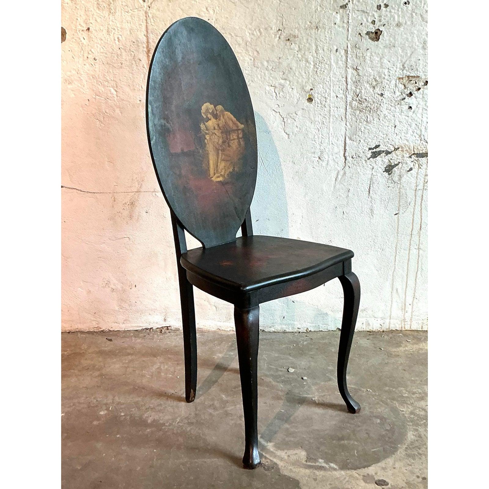 Silla Vintage Boho Pintada a Mano Estadounidense en venta