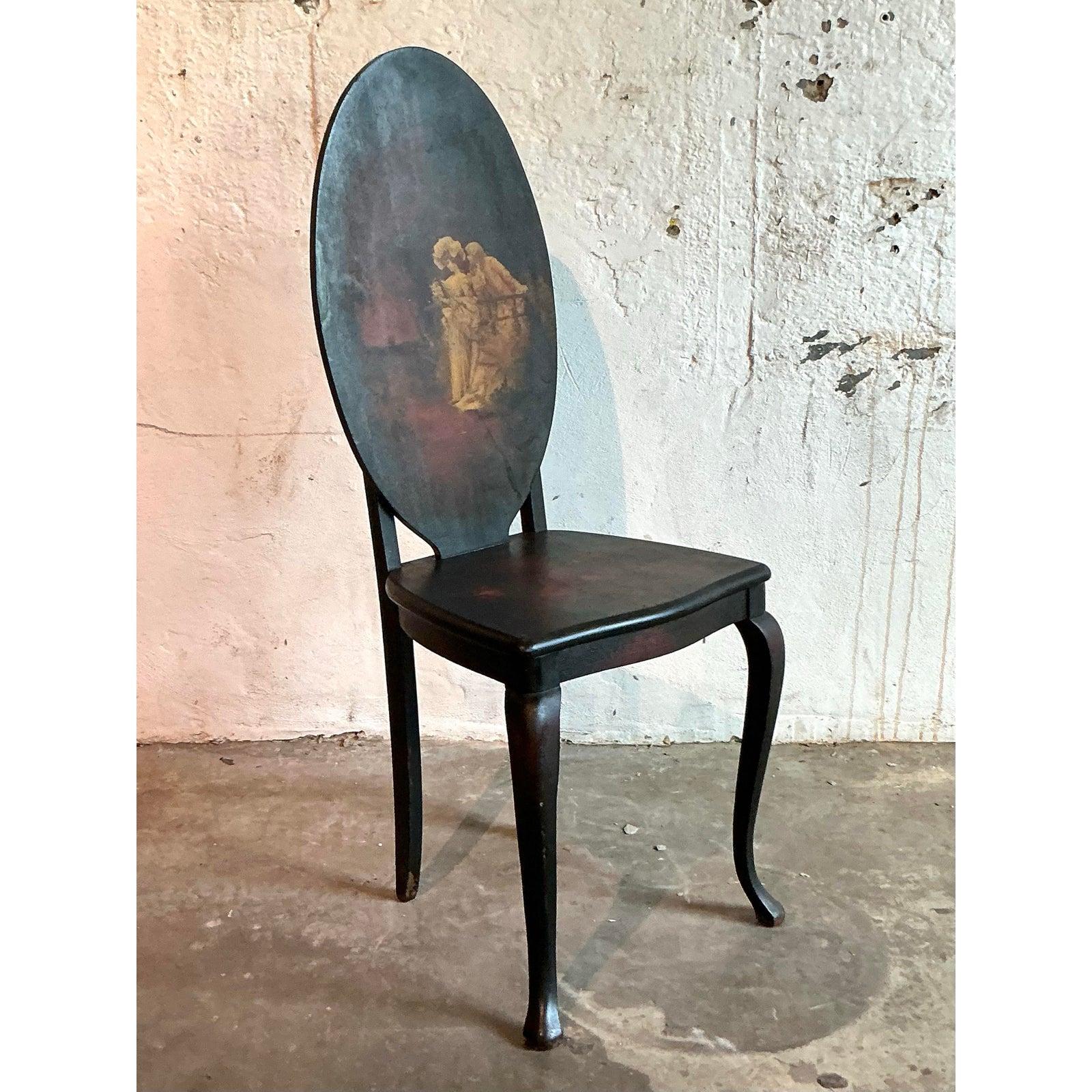 Silla Vintage Boho Pintada a Mano siglo XX en venta
