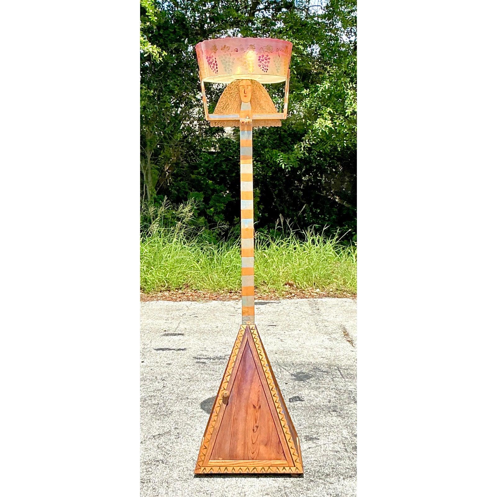 Vintage Boho Hand Painted Female Floor Lamp For Sale 1