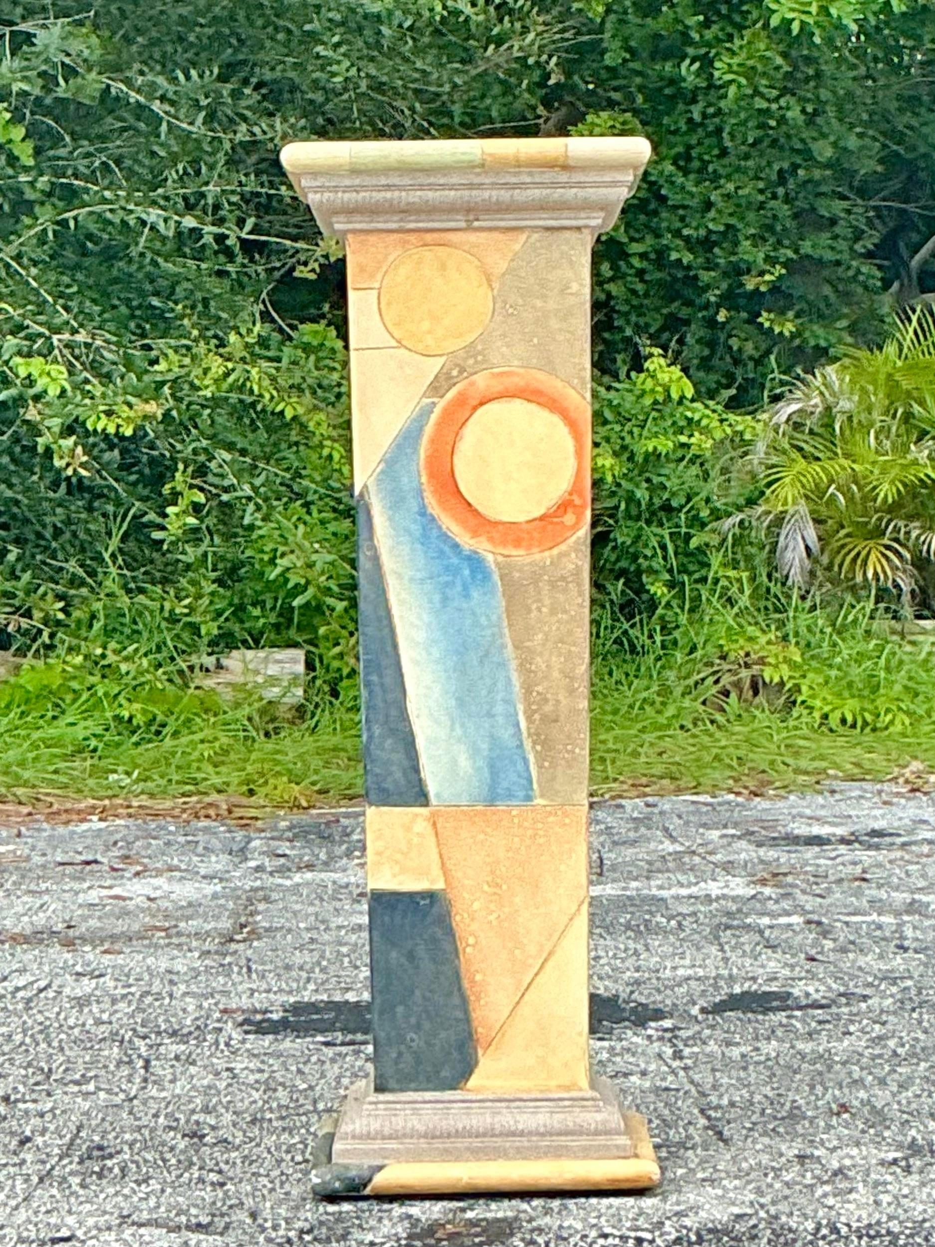 Vintage Boho Hand gemalt Geometrische Pedestal im Angebot 3