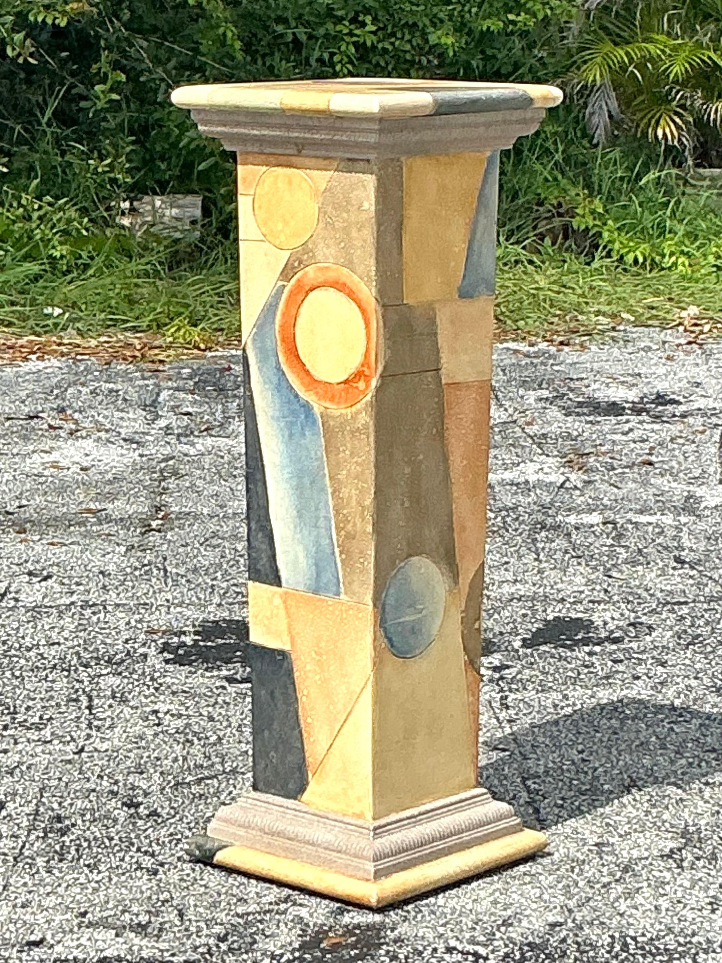 Vintage Boho Hand gemalt Geometrische Pedestal im Angebot 4