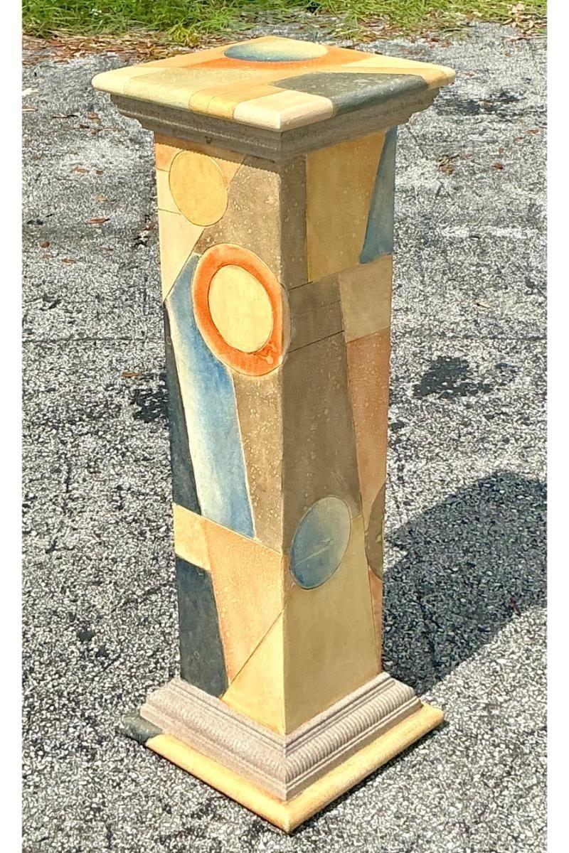 Vintage Boho Hand gemalt Geometrische Pedestal im Angebot 5