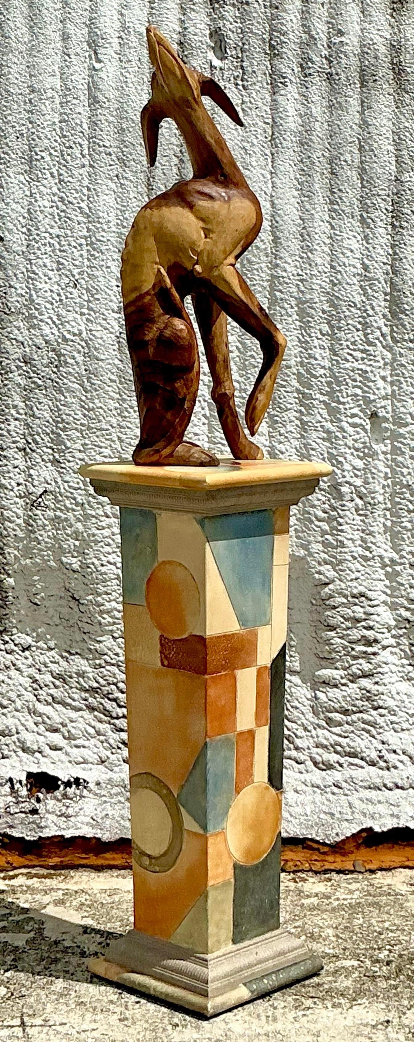 Vintage Boho Hand gemalt Geometrische Pedestal (Postmoderne) im Angebot