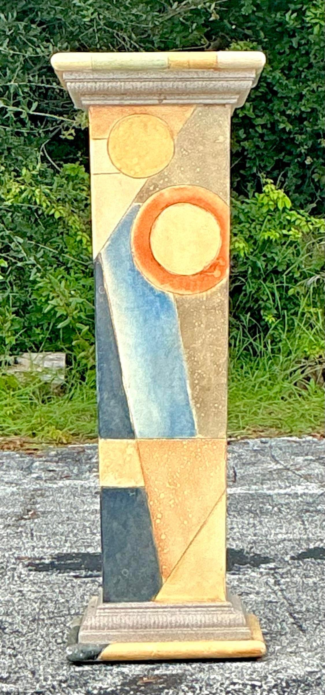 Vintage Boho Hand gemalt Geometrische Pedestal im Angebot 1