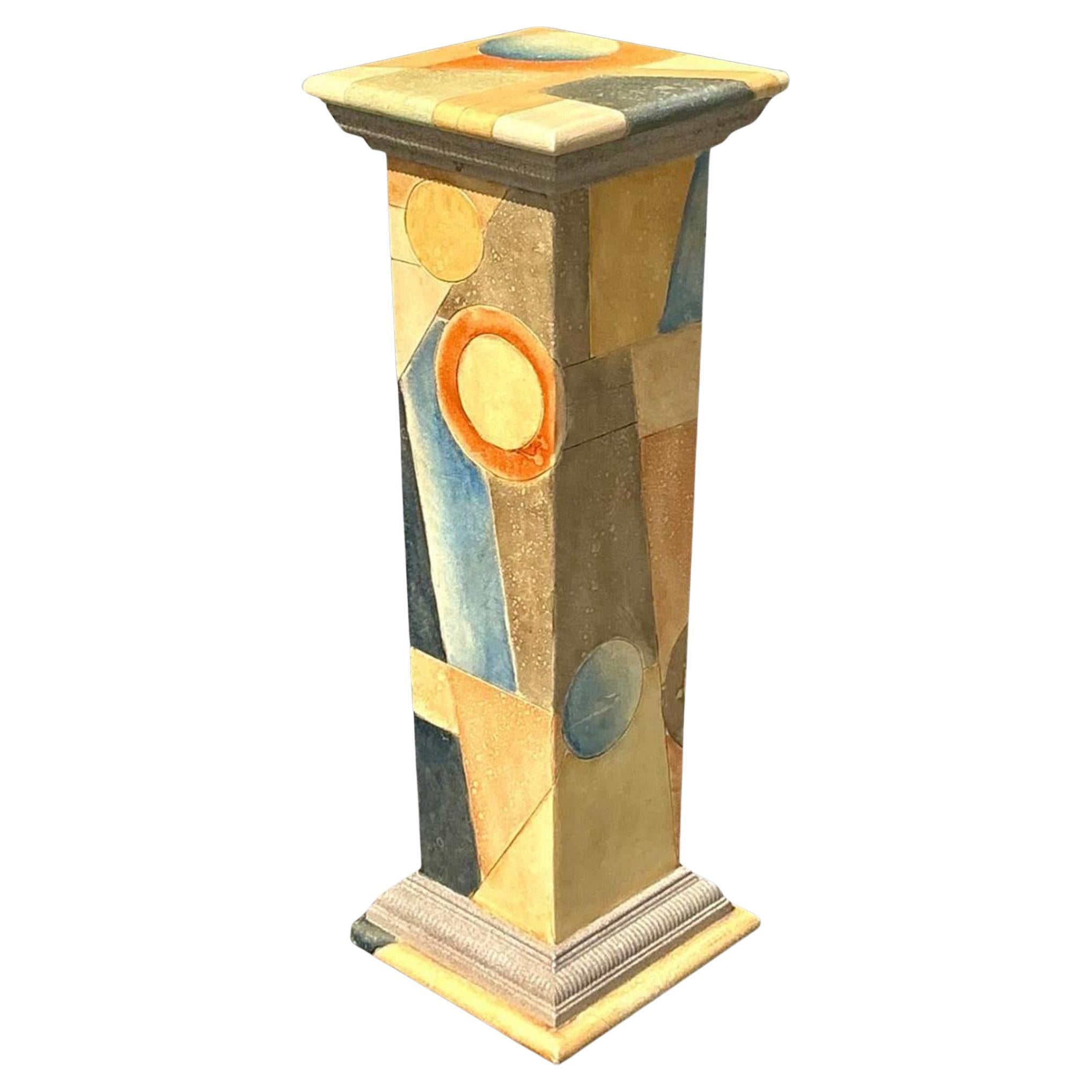 Vintage Boho Hand gemalt Geometrische Pedestal