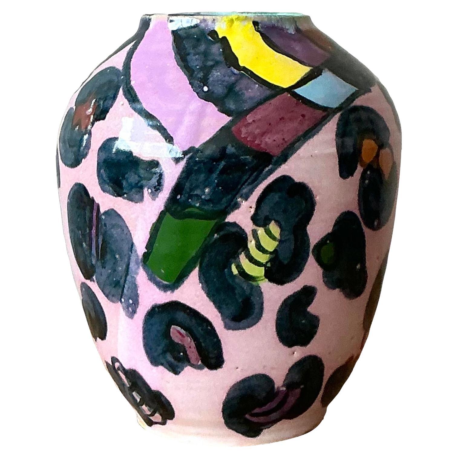 Vaso in ceramica smaltata dipinta a mano vintage Boho