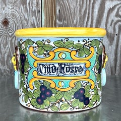 Vintage Boho Hand Painted Glazed Ceramic Wine Urn