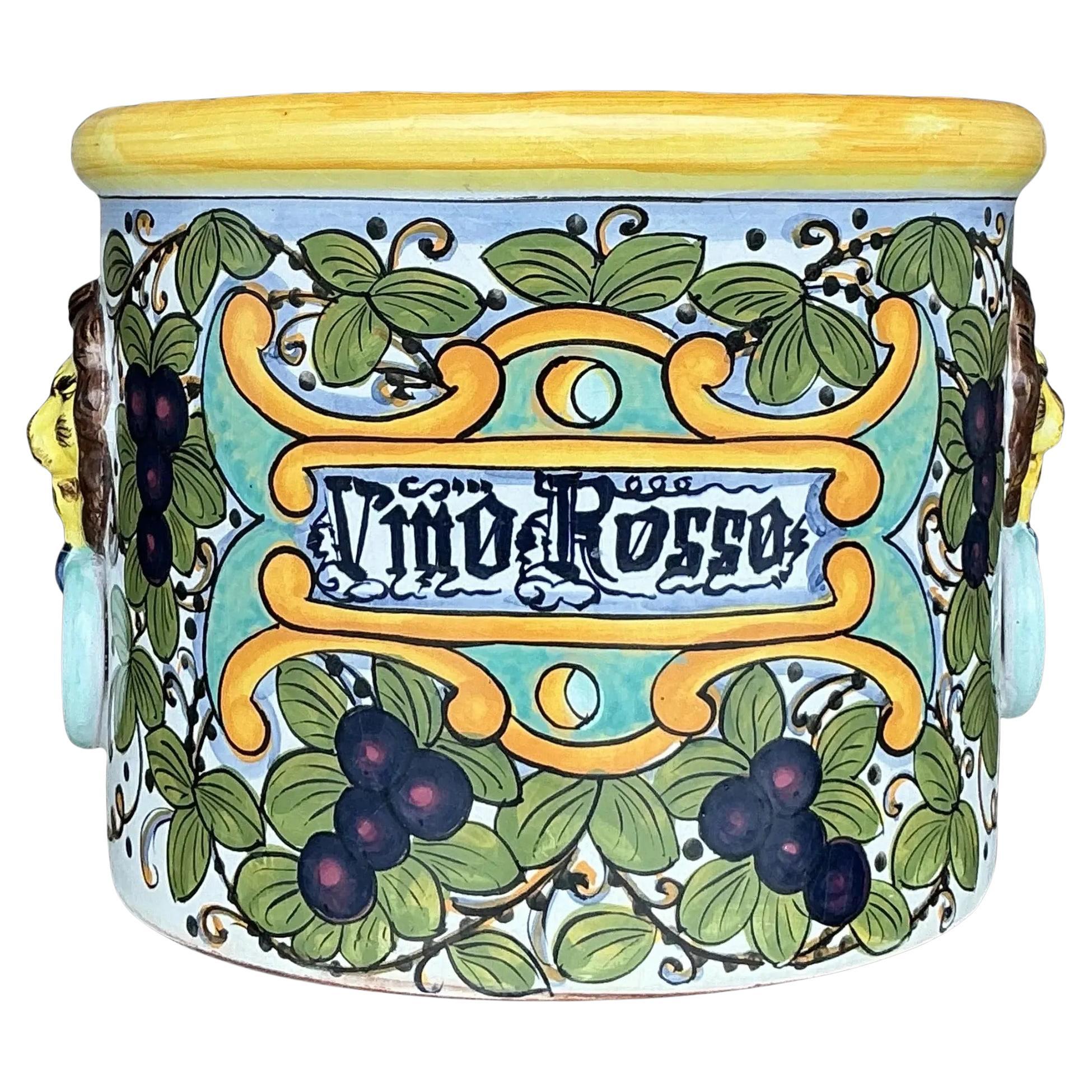 Vintage Boho Hand Painted Glazed Ceramic Wine Urn