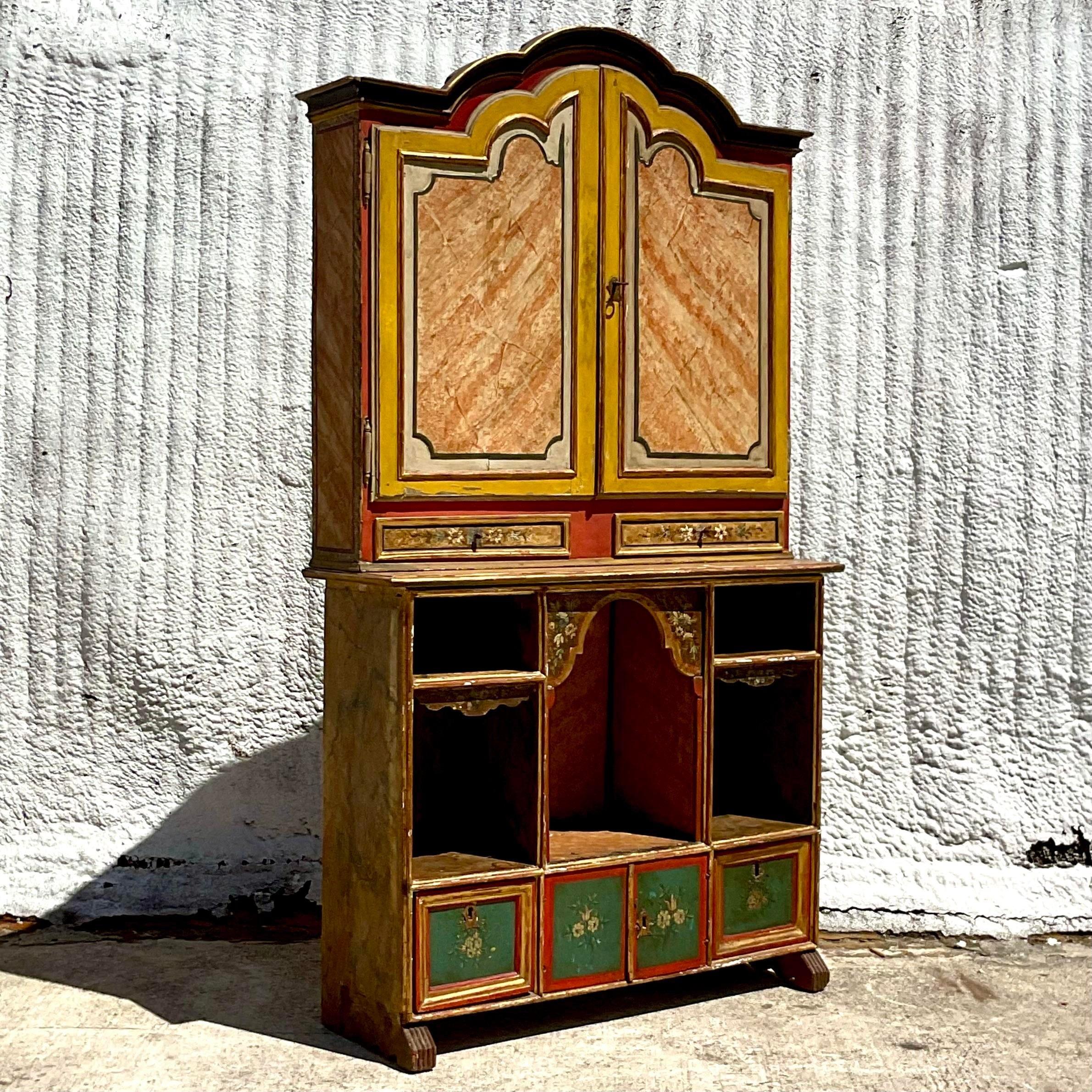 Vintage Boho Hand Painted Gypsy Wagon Cabinet In Good Condition In west palm beach, FL