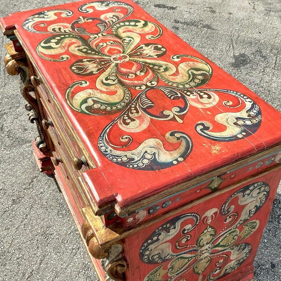 Péruvien Commode Vintage Boho Peinte à la Main Chariot Gitan en vente