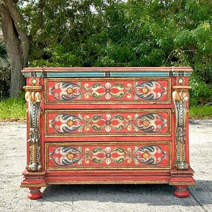 Bois Commode Vintage Boho Peinte à la Main Chariot Gitan en vente