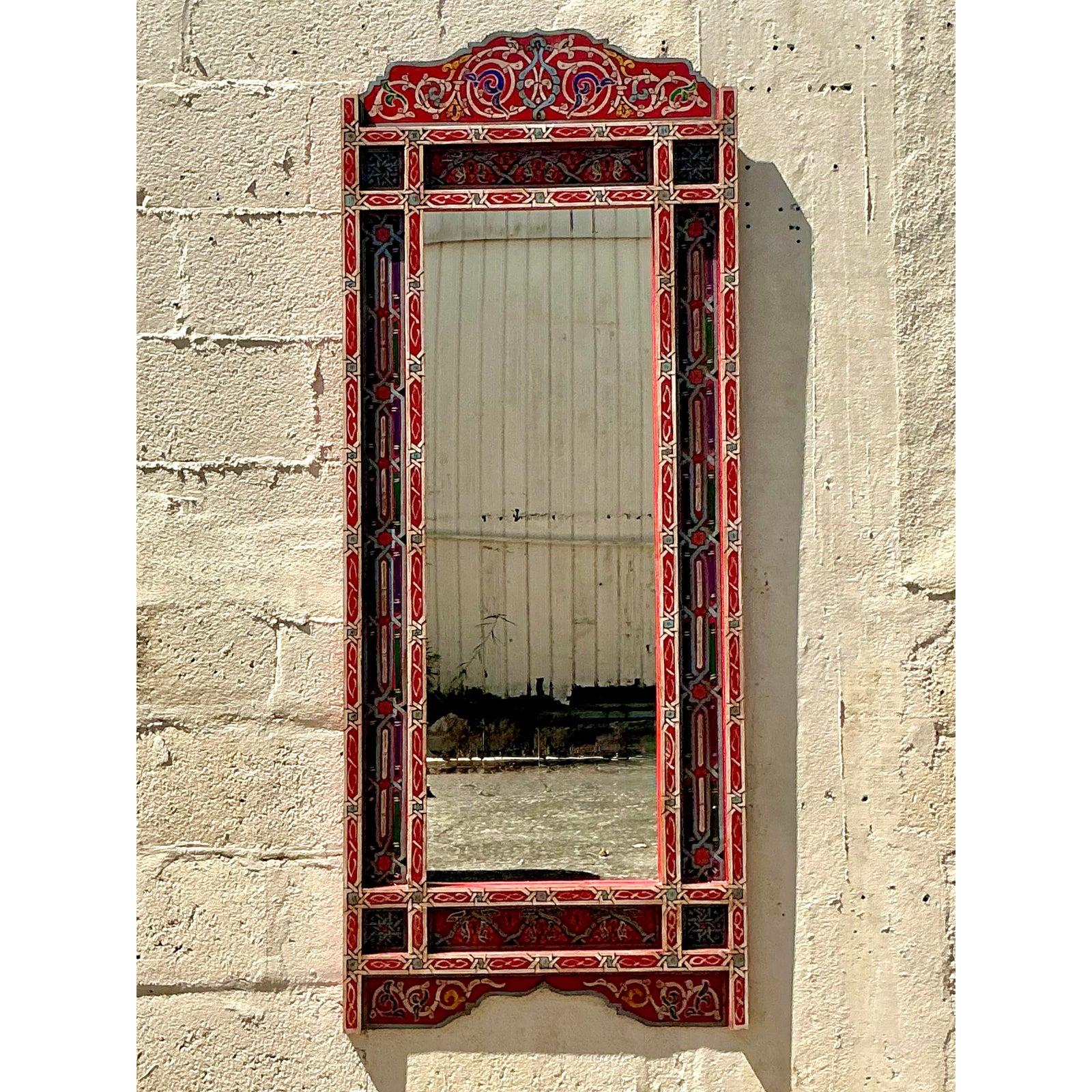 Arte popolare Specchio per carrozzone gitano dipinto a mano in stile boho vintage in vendita