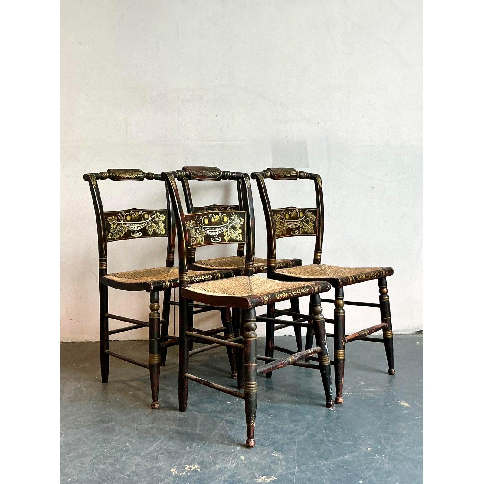 Space Age Vintage Boho Hand Painted Hitchcock Chairs - Set of Four For Sale