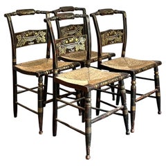 Vintage Boho Hand Painted Hitchcock Chairs - Set of Four