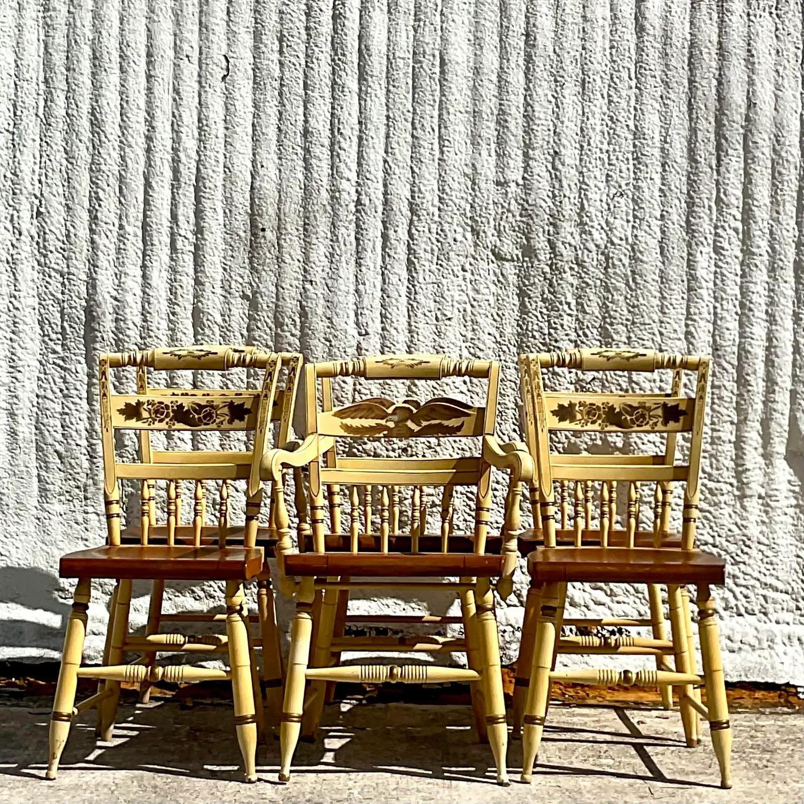Vintage Boho Hand Painted Hitchcock Dining Chairs - Set of Six 4