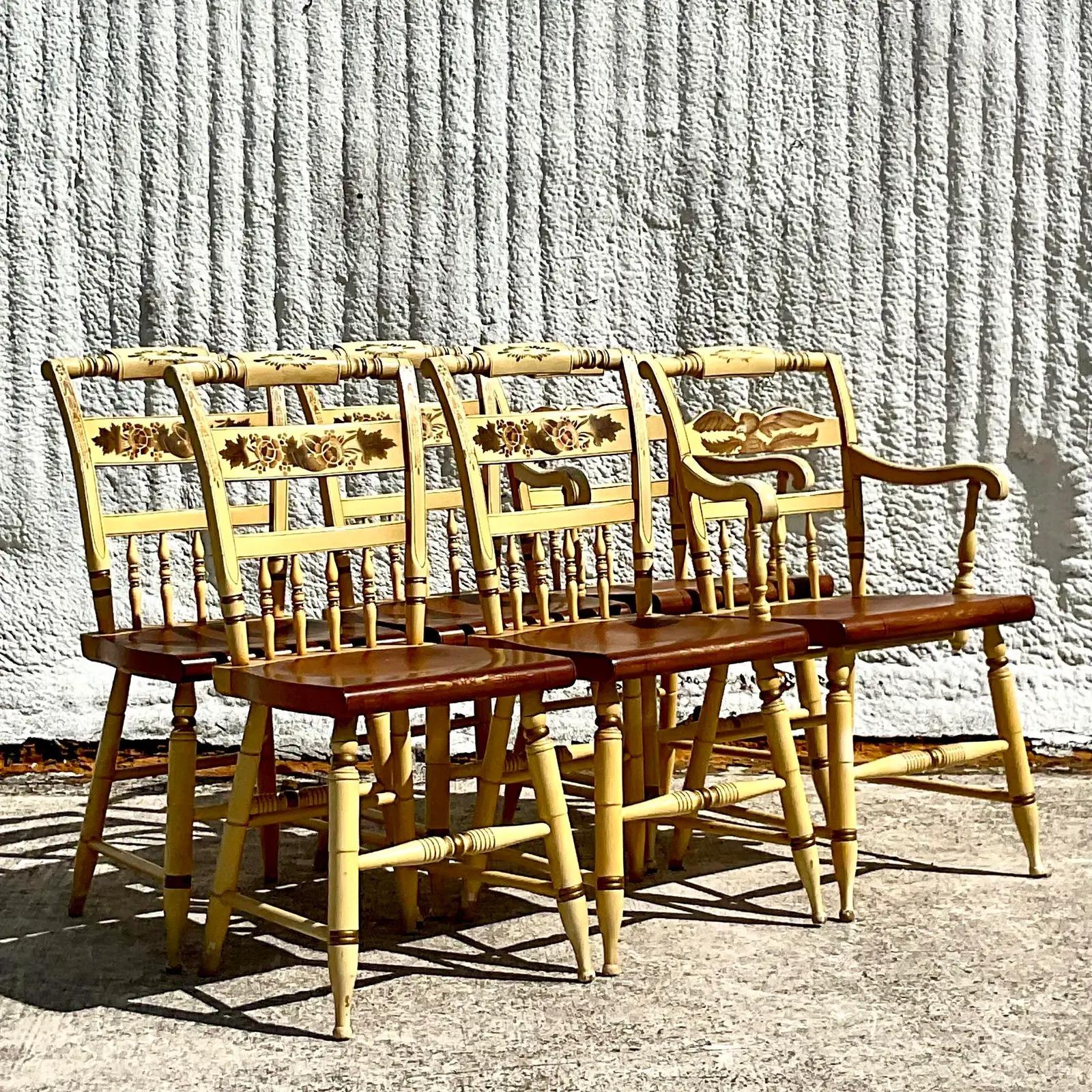 Vintage Boho Hand Painted Hitchcock Dining Chairs - Set of Six 5