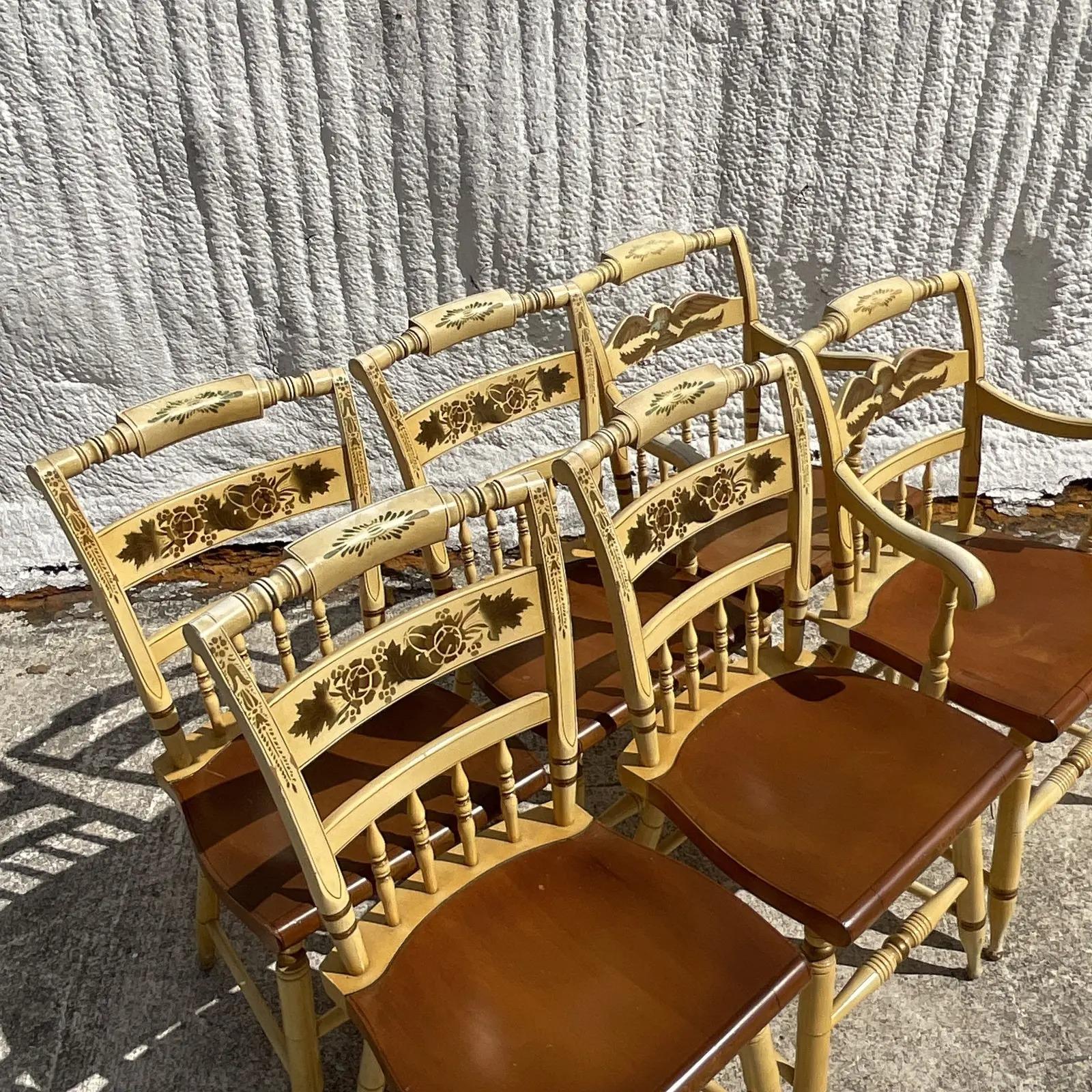 Vintage Boho Hand Painted Hitchcock Dining Chairs - Set of Six 6
