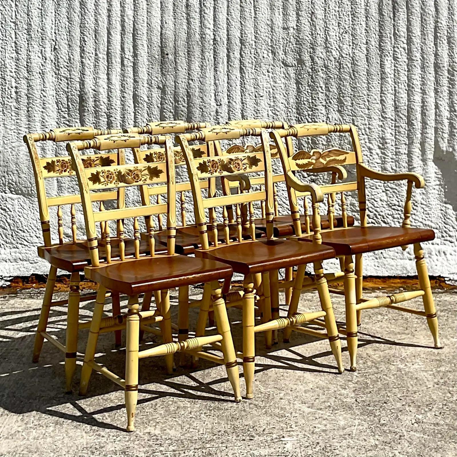 Vintage Boho Hand Painted Hitchcock Dining Chairs - Set of Six 3