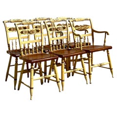 Vintage Boho Sillas de Comedor Hitchcock Pintadas a Mano - Juego de Seis