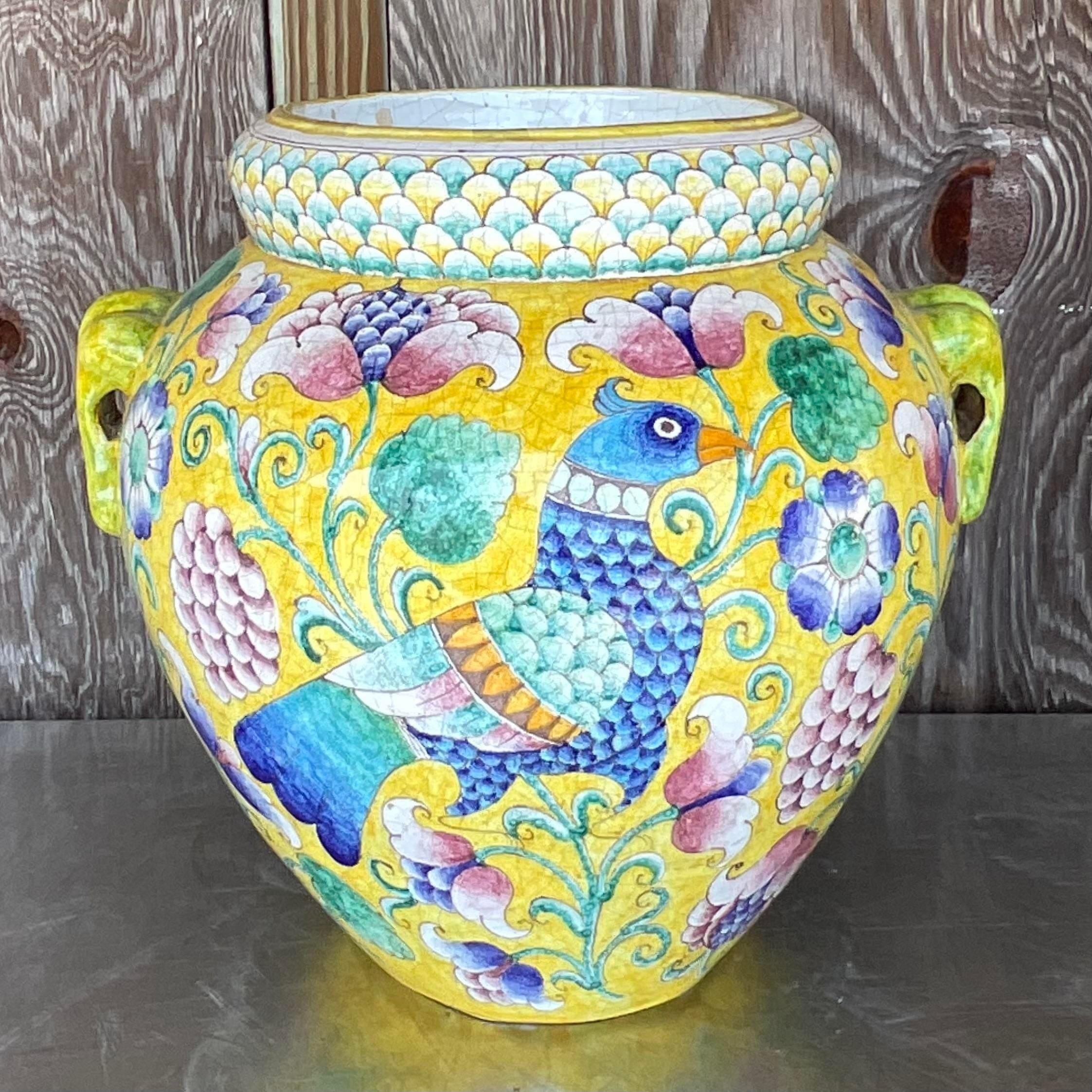 Vintage Boho Hand Painted Italian Urn In Good Condition In West Palm Beach, FL