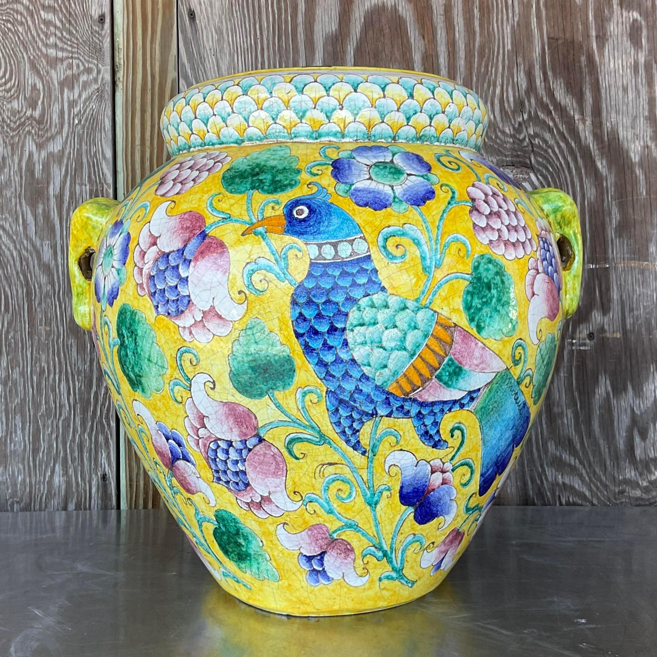 Ceramic Vintage Boho Hand Painted Italian Urn