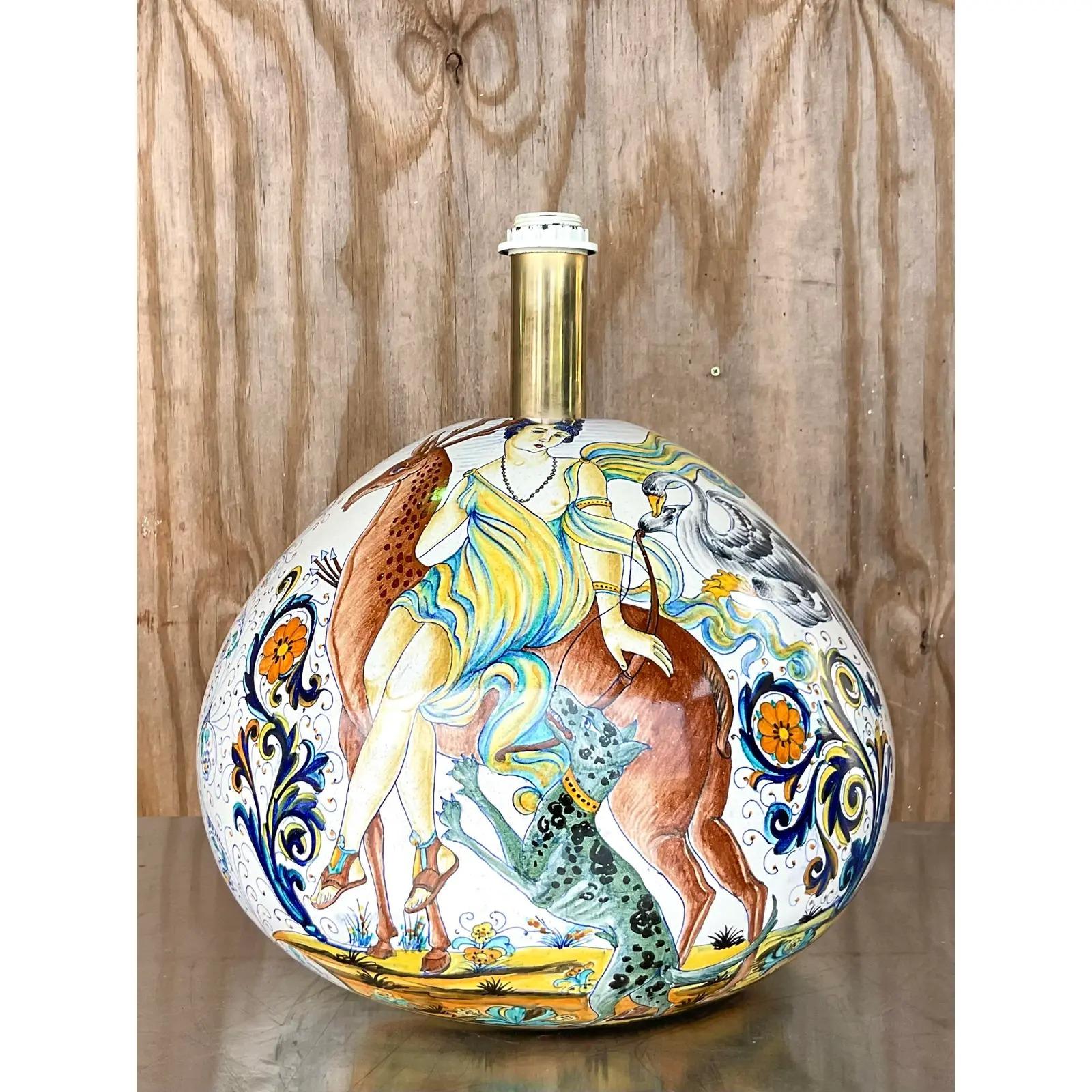20th Century Vintage Boho Hand Painted Lamp For Sale