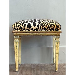 Vintage Boho Hand Painted Leopard Stool