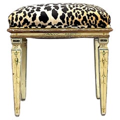 Tabouret Vintage Boho peint à la main en léopard