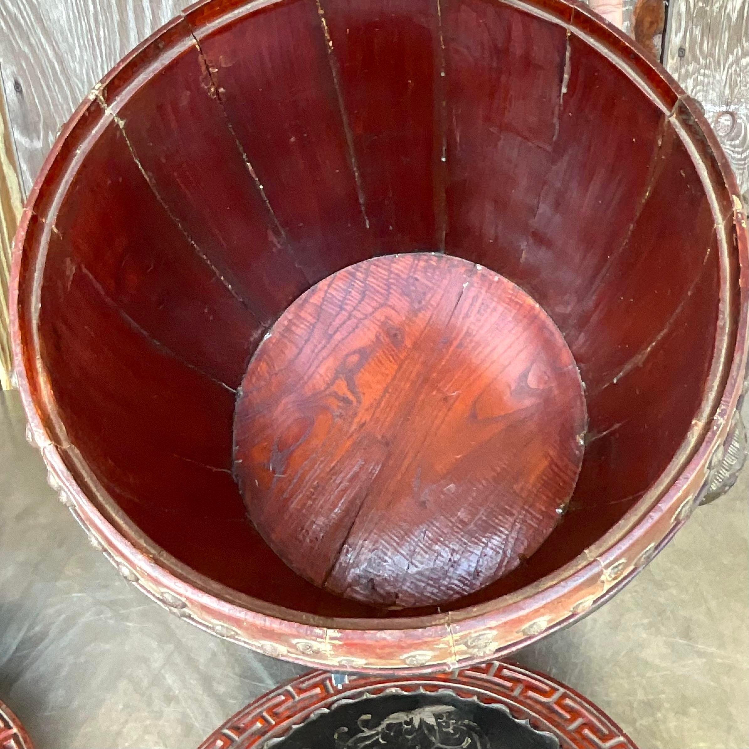 20th Century Vintage Boho Hand Painted Lidded Drums - a Pair For Sale