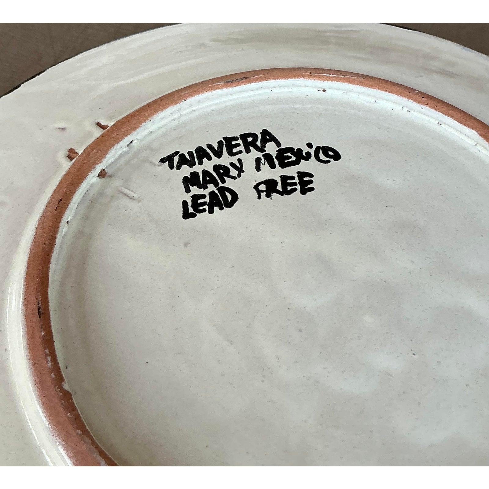 Folk Art Vintage Boho Hand Painted Mexican Glazed Ceramic Plate For Sale