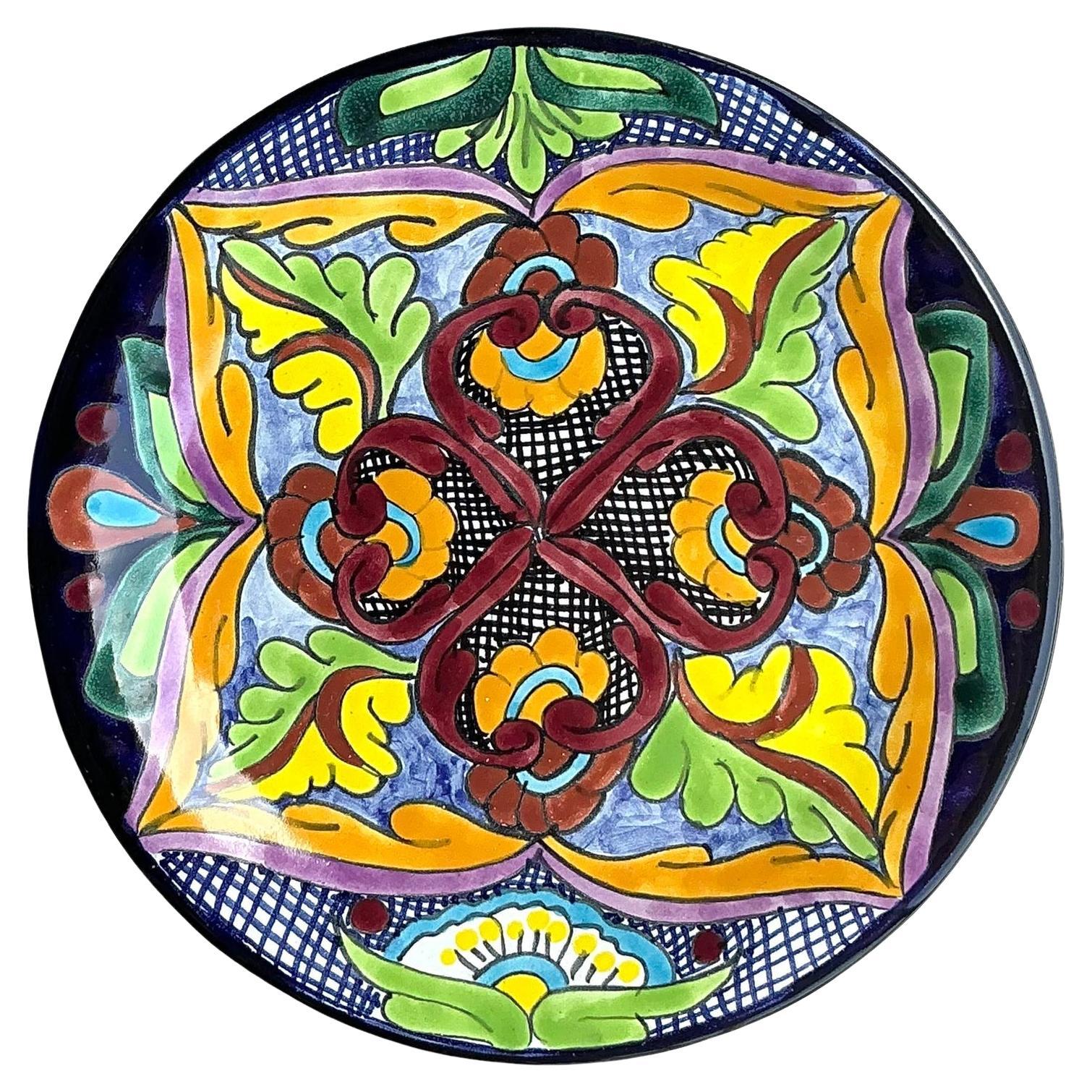 Plato de Cerámica Esmaltada Mexicana Vintage Boho Pintado a Mano