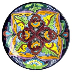 Vintage Boho Hand Painted Mexican Glazed Ceramic Plate