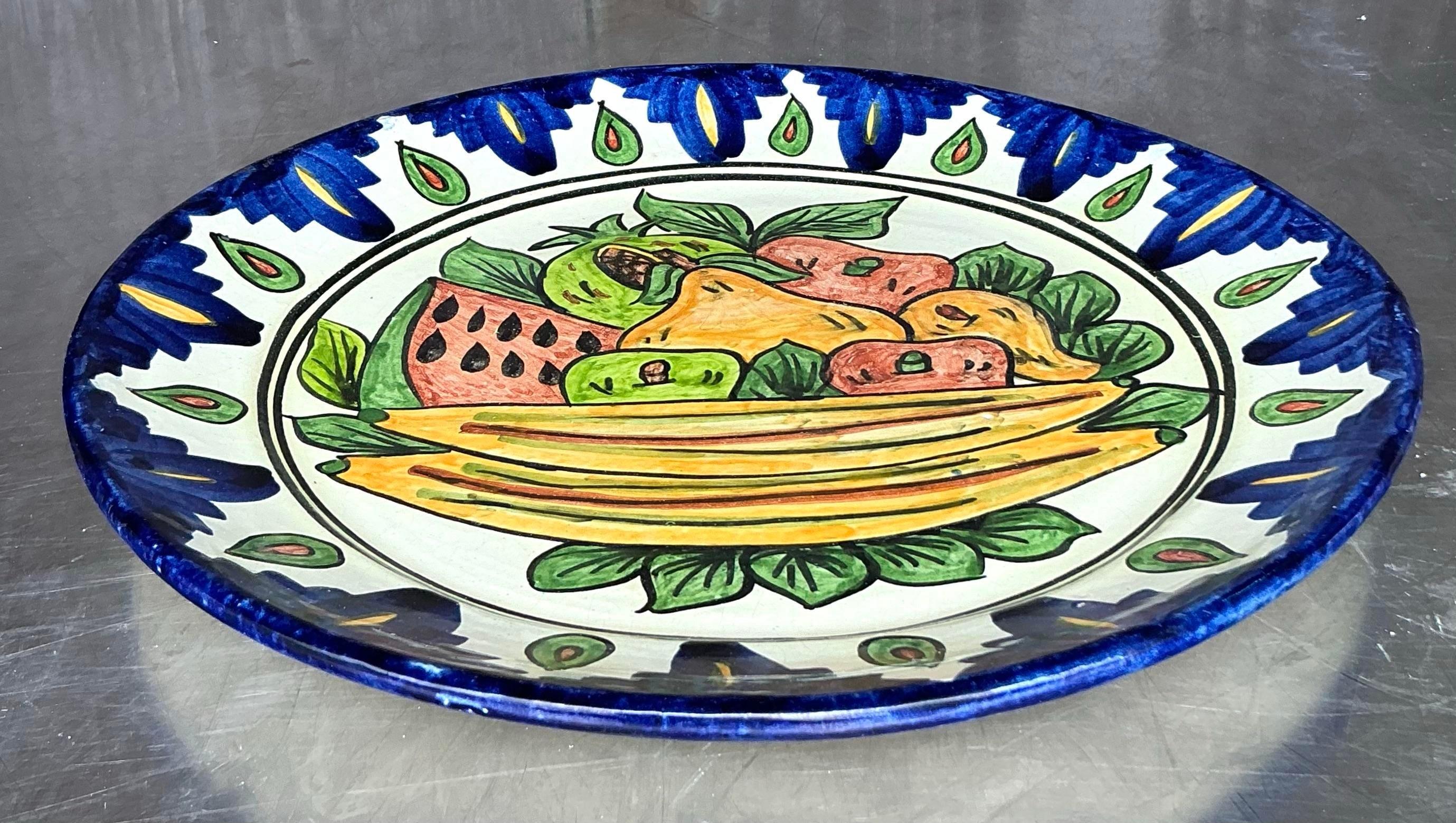 Plato Vintage Boho Pintado a Mano Mexicano Estadounidense en venta