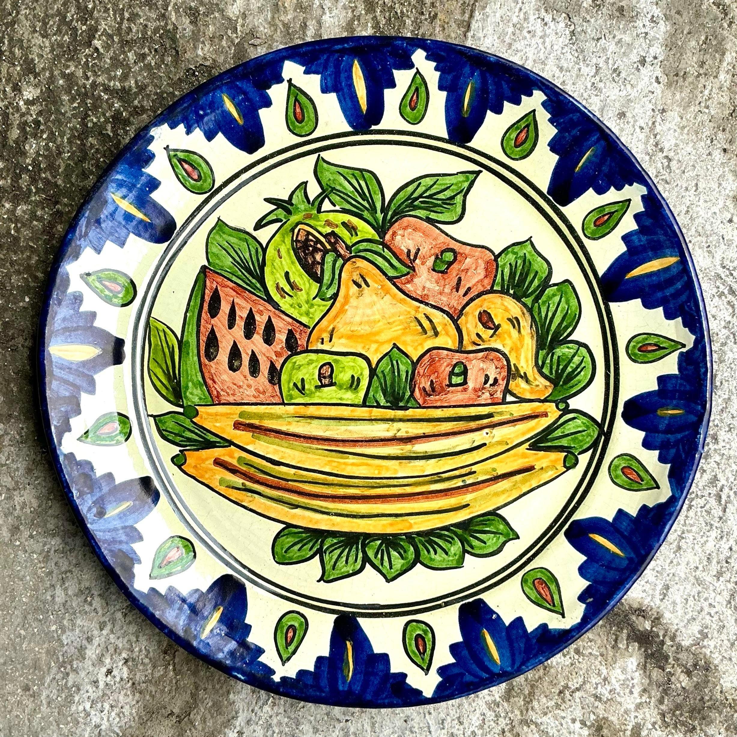 Plato Vintage Boho Pintado a Mano Mexicano Pintado a mano en venta