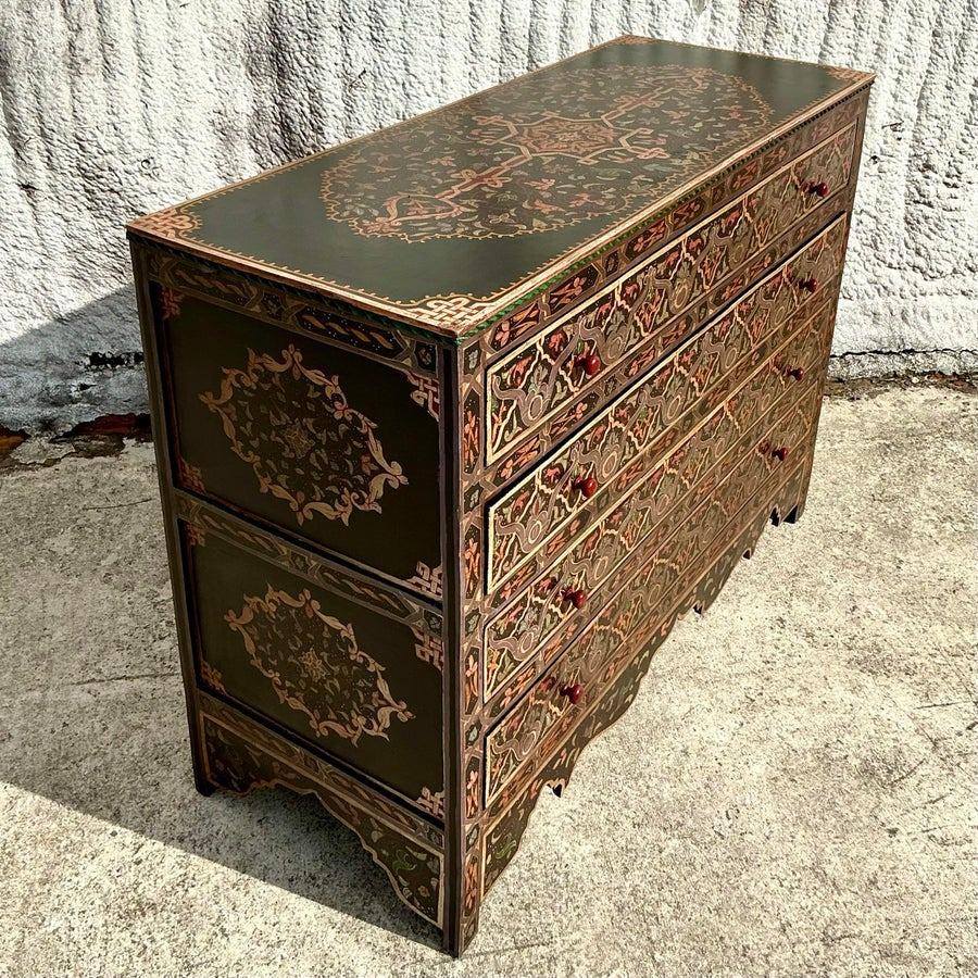 Vintage Boho Hand Painted Moroccan Chest of Drawers In Good Condition In West Palm Beach, FL