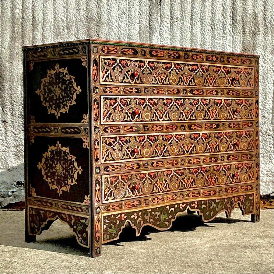 20th Century Vintage Boho Hand Painted Moroccan Chest of Drawers