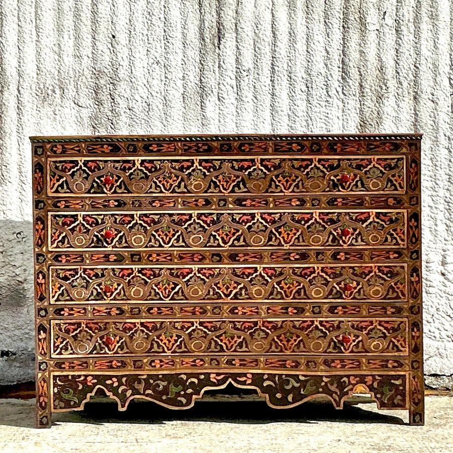Wood Vintage Boho Hand Painted Moroccan Chest of Drawers
