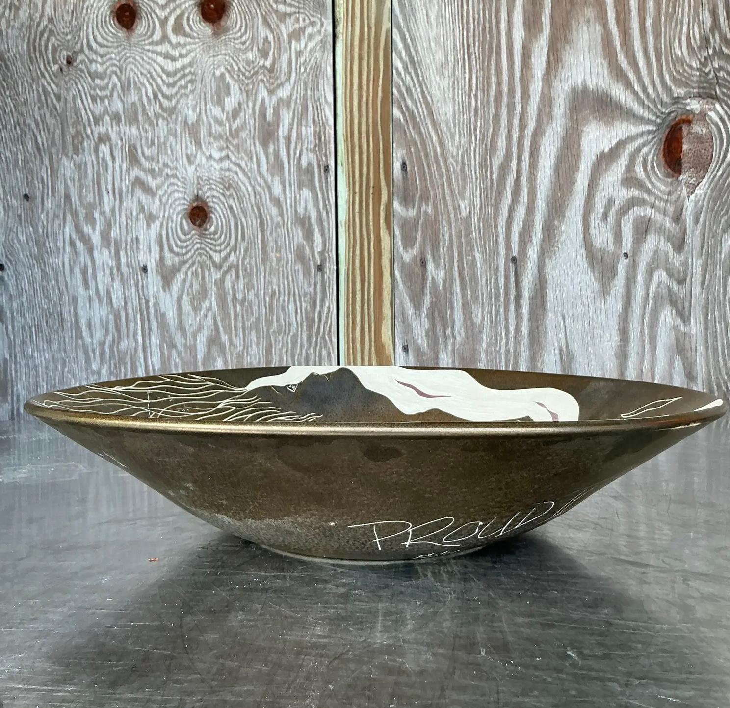 Vintage Boho Hand Painted Nude Ceramic Bowl For Sale 1