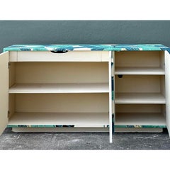 Vintage Boho Hand Painted Palm Frond Credenza