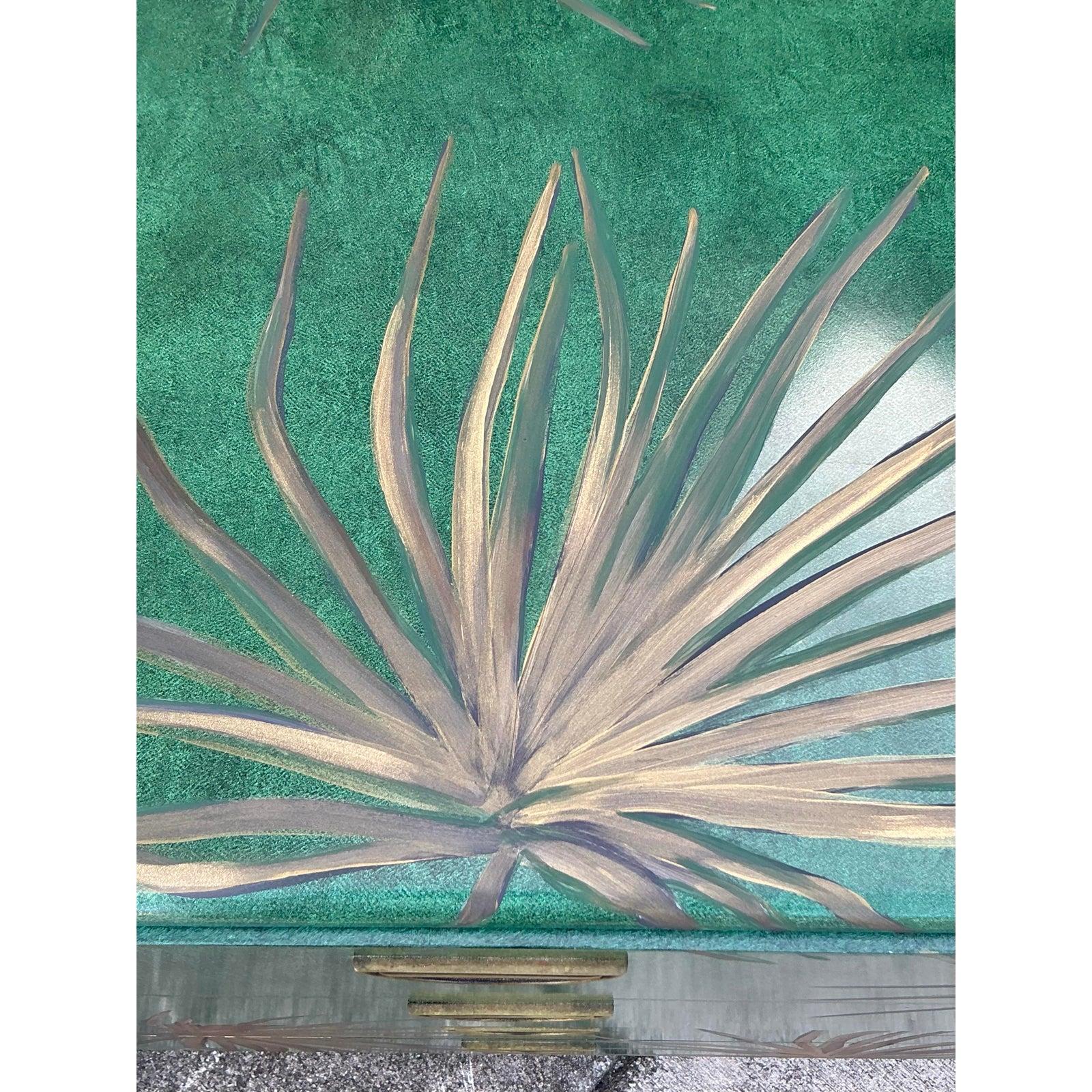 Vintage Boho Hand Painted Palms Dry Bar and Chest - Set of 2 For Sale 5