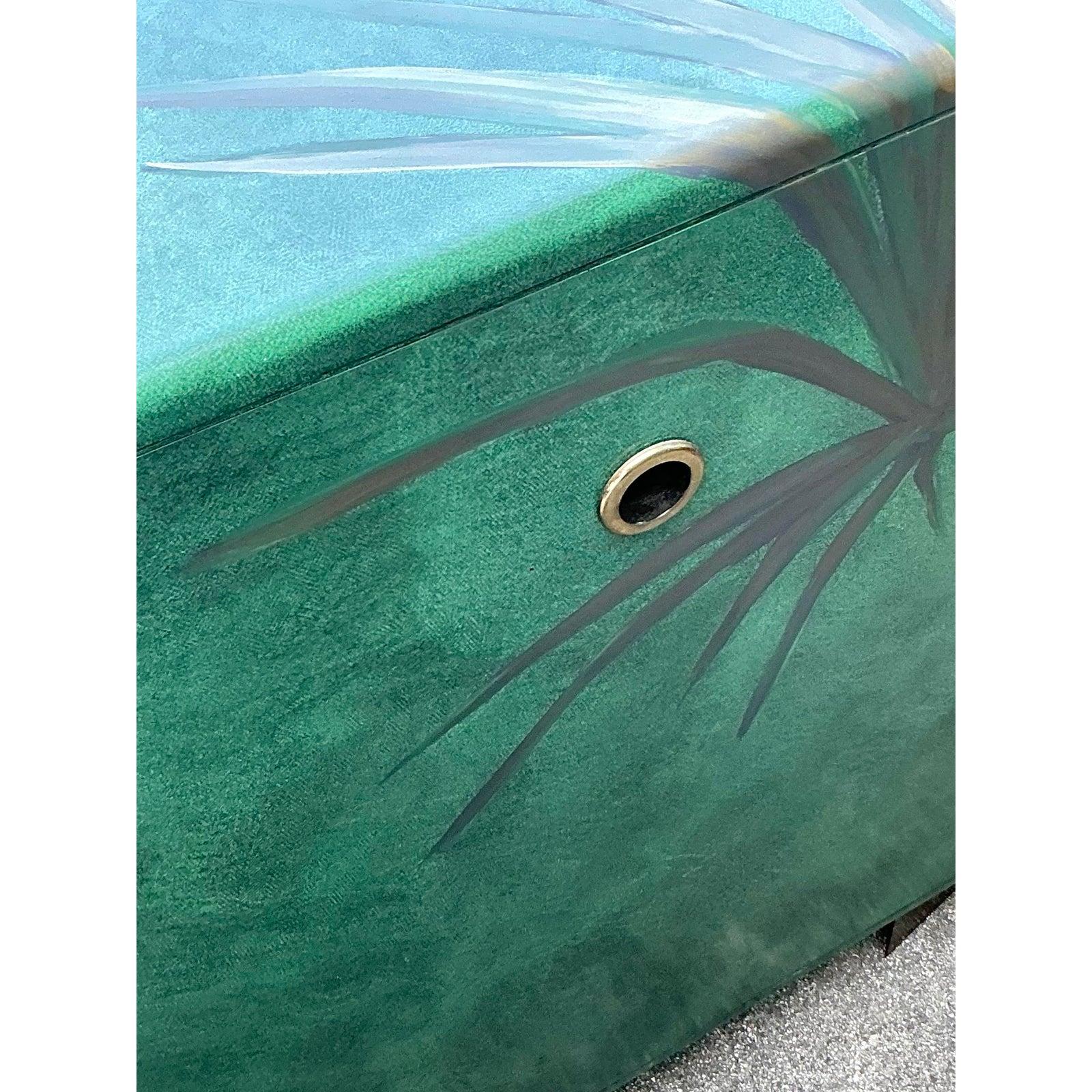 Vintage Boho Hand Painted Palms Dry Bar and Chest - Set of 2 For Sale 6