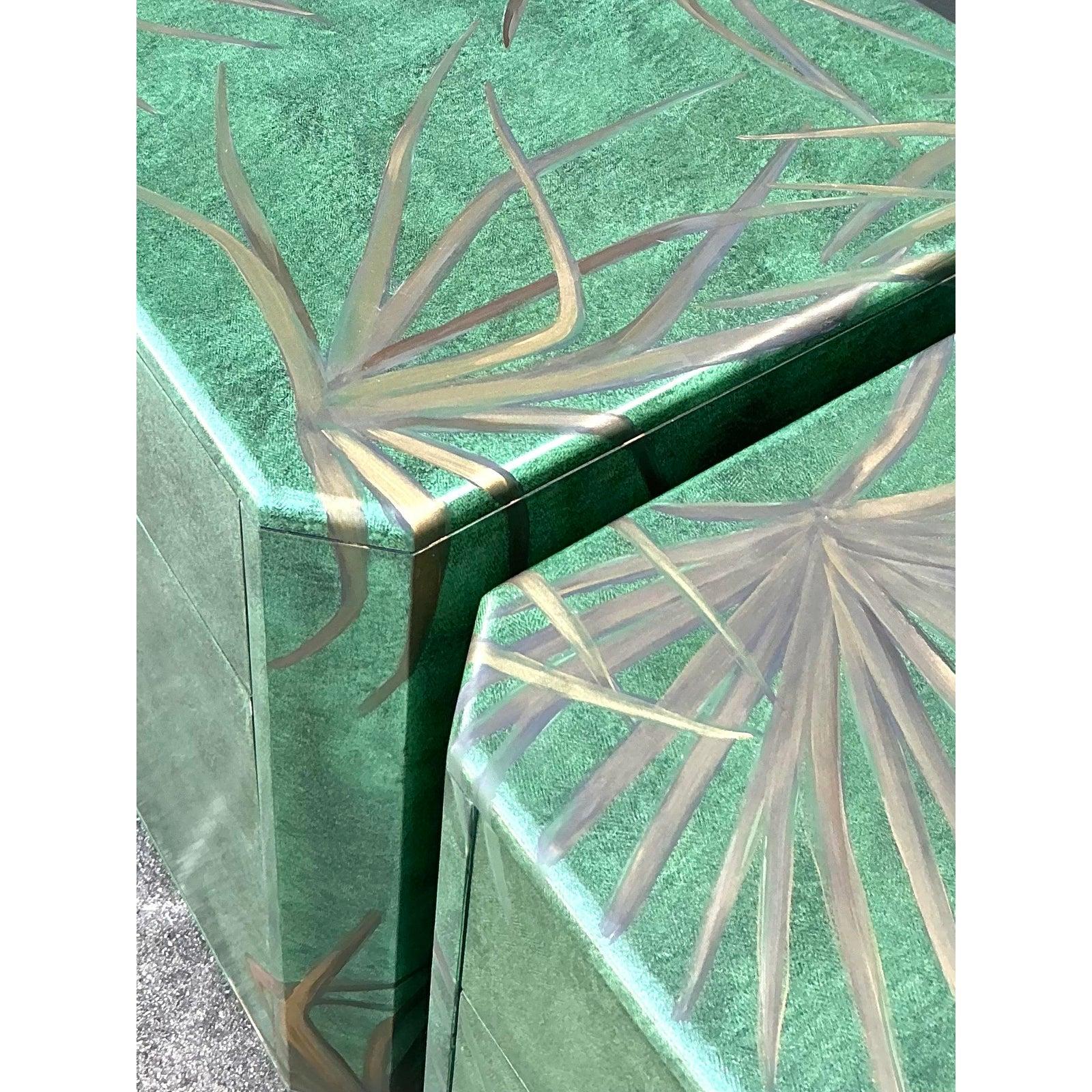 Vintage Boho Hand Painted Palms Dry Bar and Chest - Set of 2 For Sale 2
