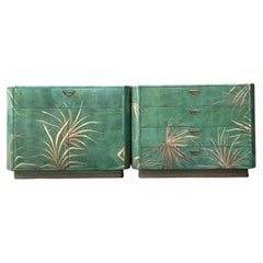 Barra y Baúl Vintage Boho Pintado a Mano Palmeras Secas - Set de 2