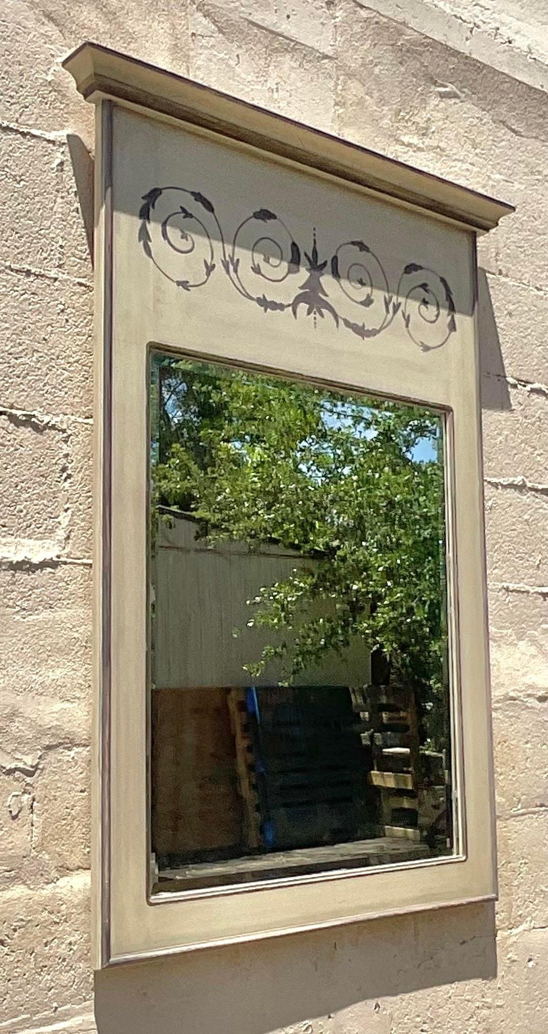 Vintage Boho Hand gemalt Provençal Spiegel (Moderne der Mitte des Jahrhunderts) im Angebot