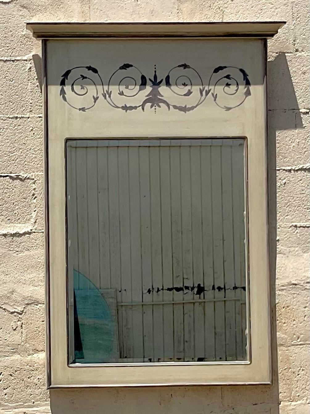 Vintage Boho Hand gemalt Provençal Spiegel (amerikanisch) im Angebot