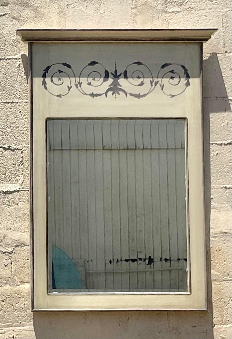 20th Century Vintage Boho Hand Painted Provençal Mirror For Sale