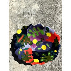 Vintage Boho Hand Painted Ruffle Ceramic Bowl