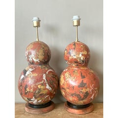 Vintage Boho Hand Painted Scagliola Lamps - A Pair