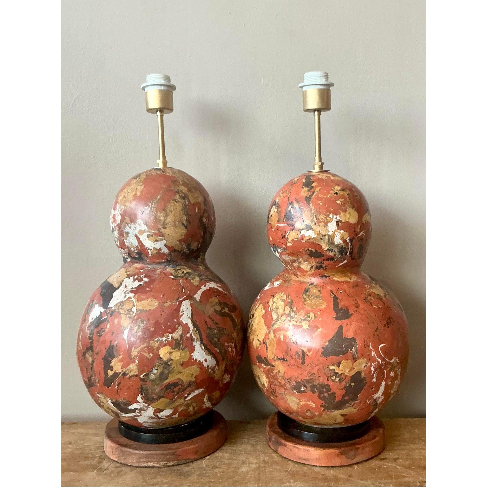 Vintage Boho Hand gemalt Scagliola Lampen - ein Paar (Italienisch) im Angebot